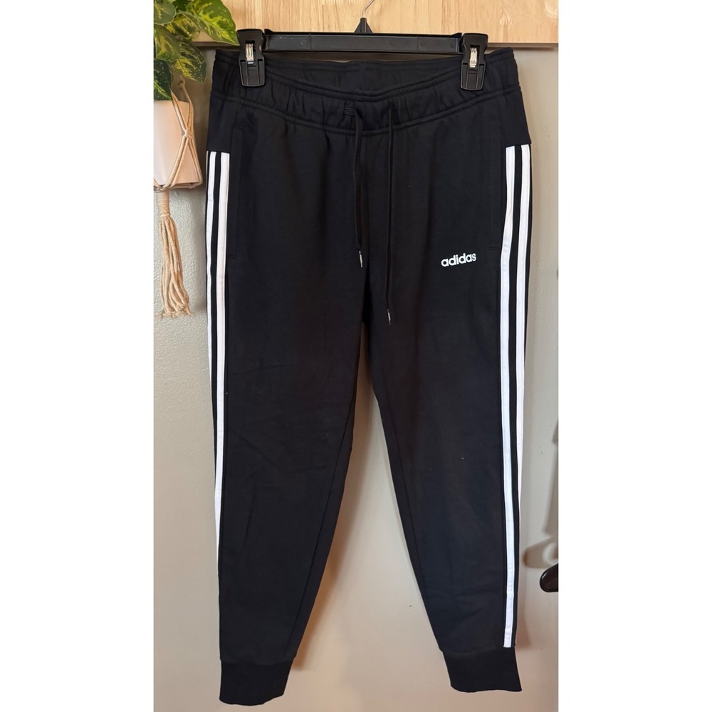 Adidas Womens W 3S FL Jogger Black White 3-Stripe Fleece Pants GD5782 Small